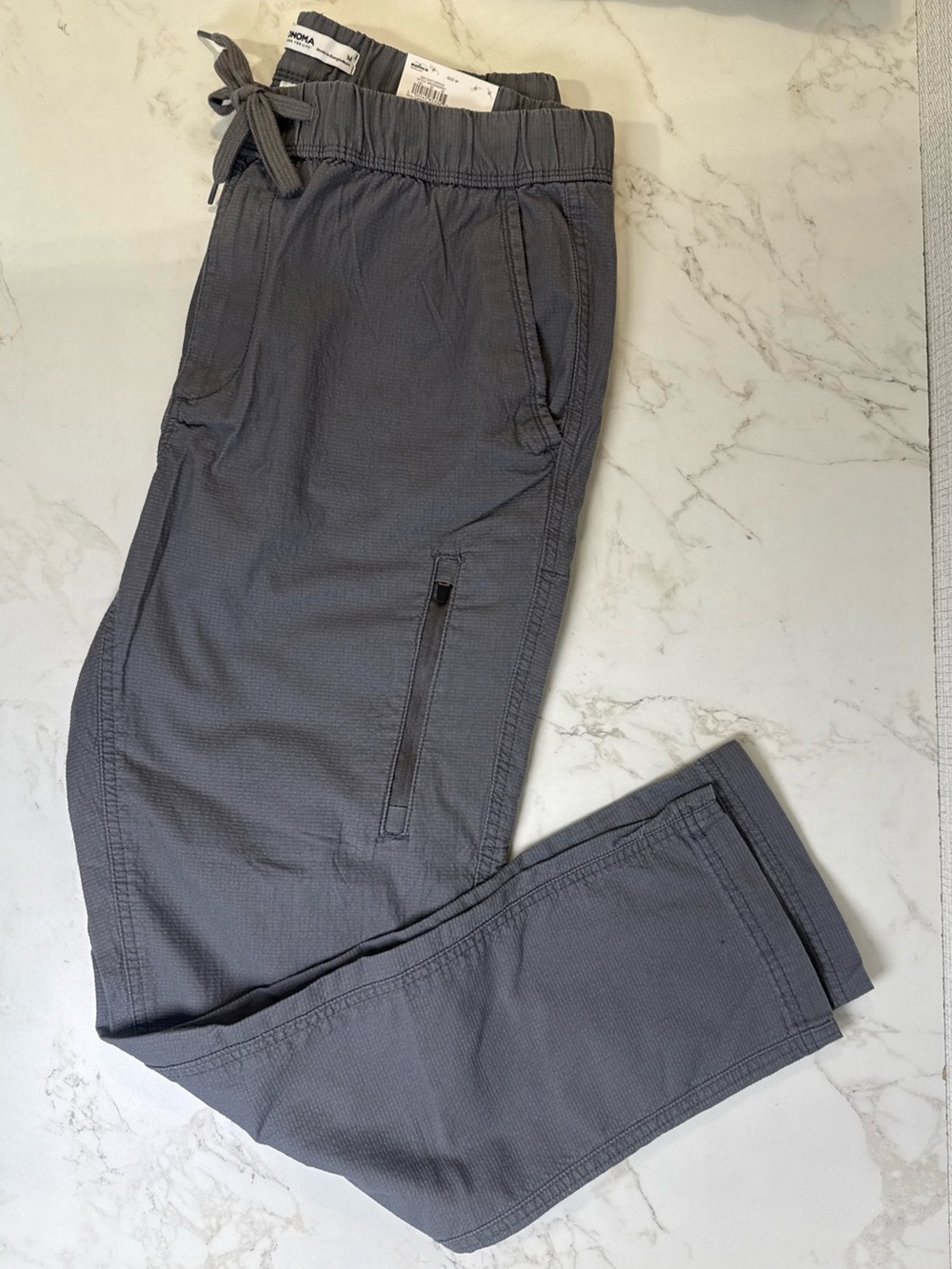 Sonoma Slim Medium Mens Gray Everyday Tech Cargo Pant NWT New Drawstring Pull On